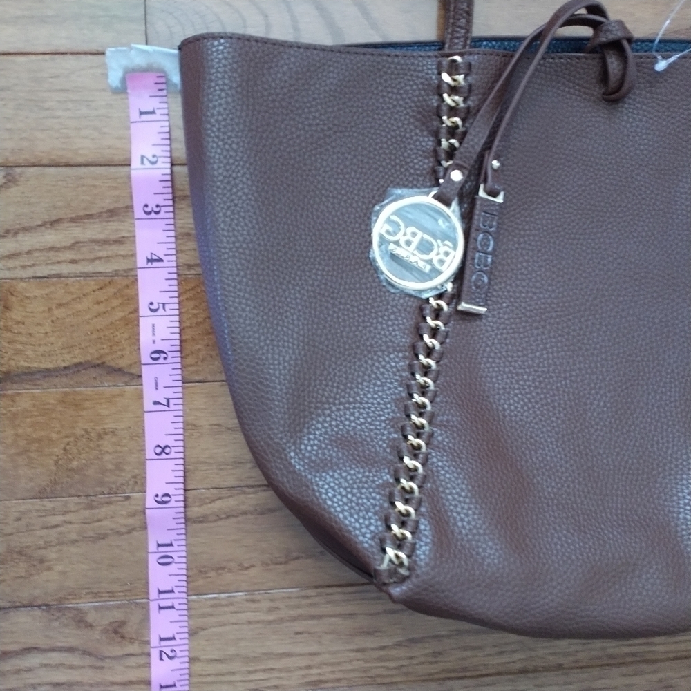 BCBG Paris Faux Brown Leather Shoulder Bag Tote - Picture 14 of 14
